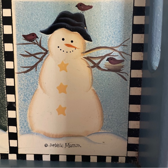 Debbie Mumm SNOWMEN Rectangular Hand Painted Wooden 9x12 Tray Christmas Vintage - Picture 10 of 11
